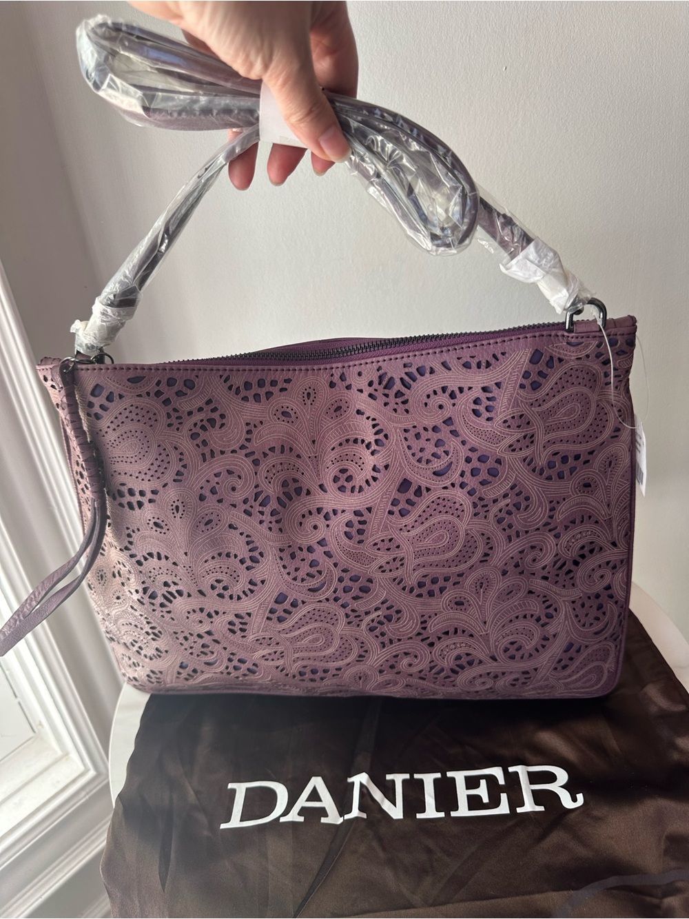 Danier Lavender Purple Laser-Cut Crossbody Bag